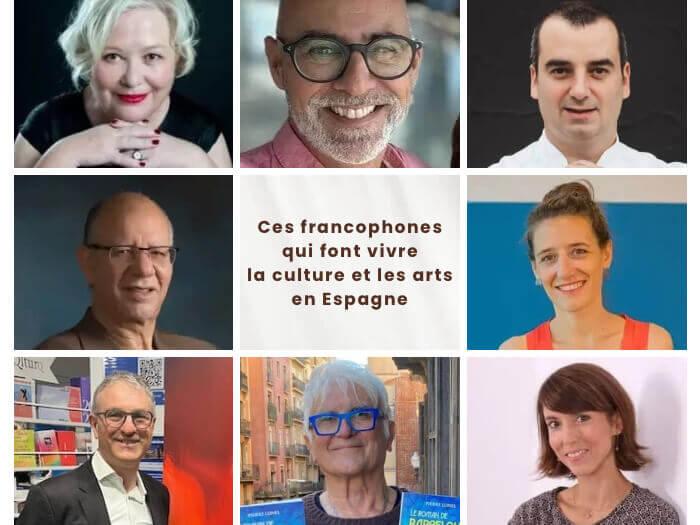 montage photos de huit francophones qui font vivre la culture et les arts en espagne