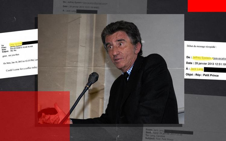Montage photo de Jack Lang et de documents révelés par le ministère de la Justice américain.