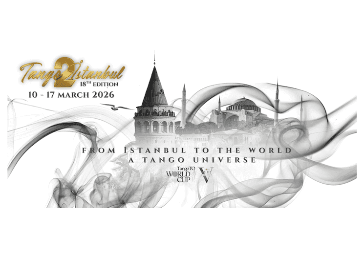 Affiche officielle du festival Tango To Istanbul 2026 avec la tour de Galata et Sainte-Sophie