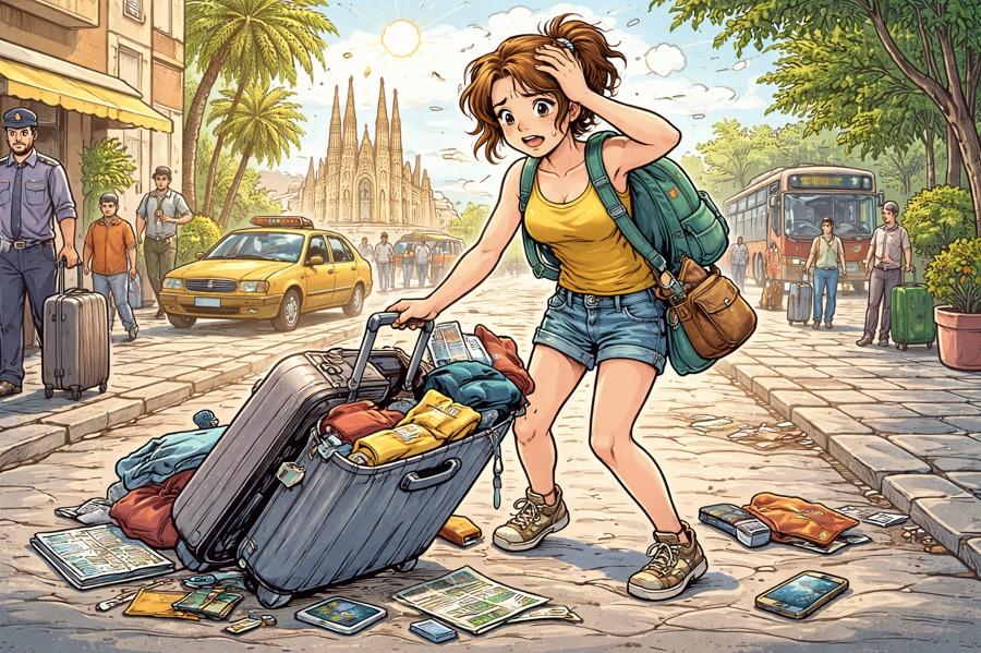Illustration dune jeune expatriée française arrivée à Barcelone