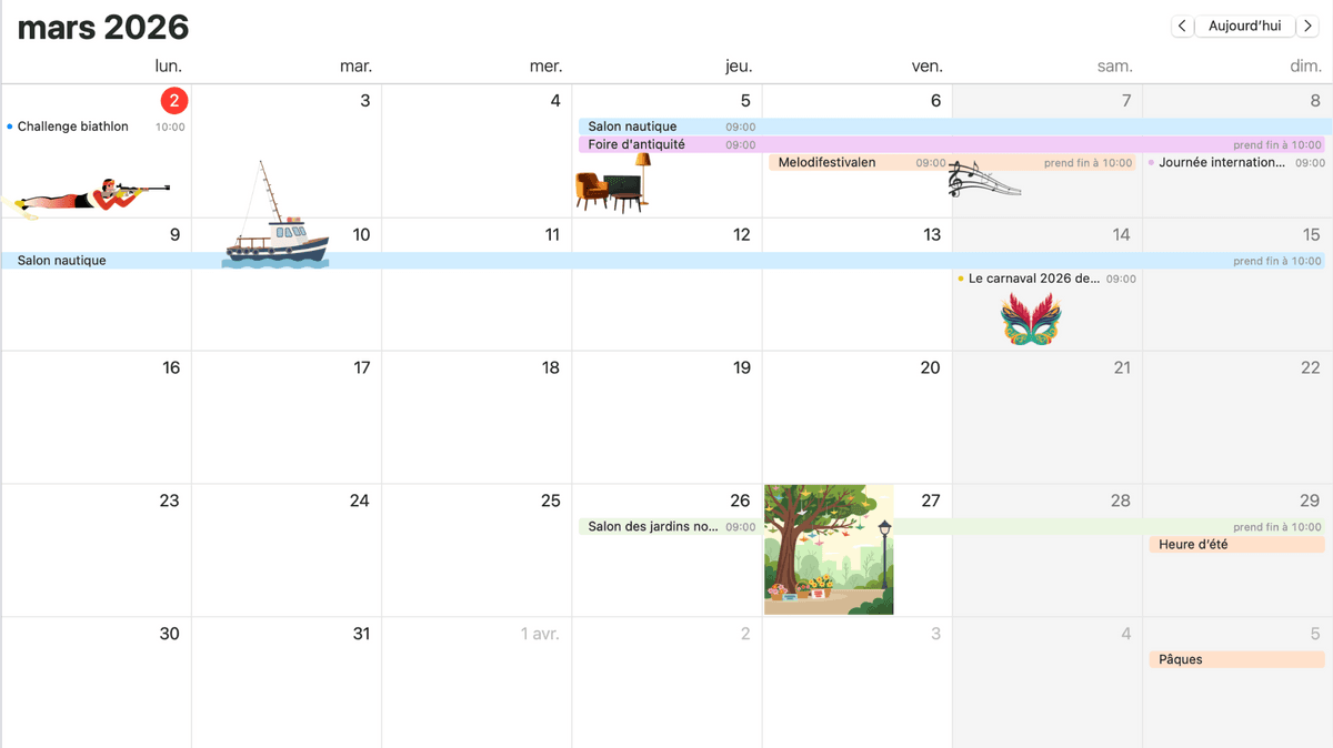 calendrier agenda du mois de mars