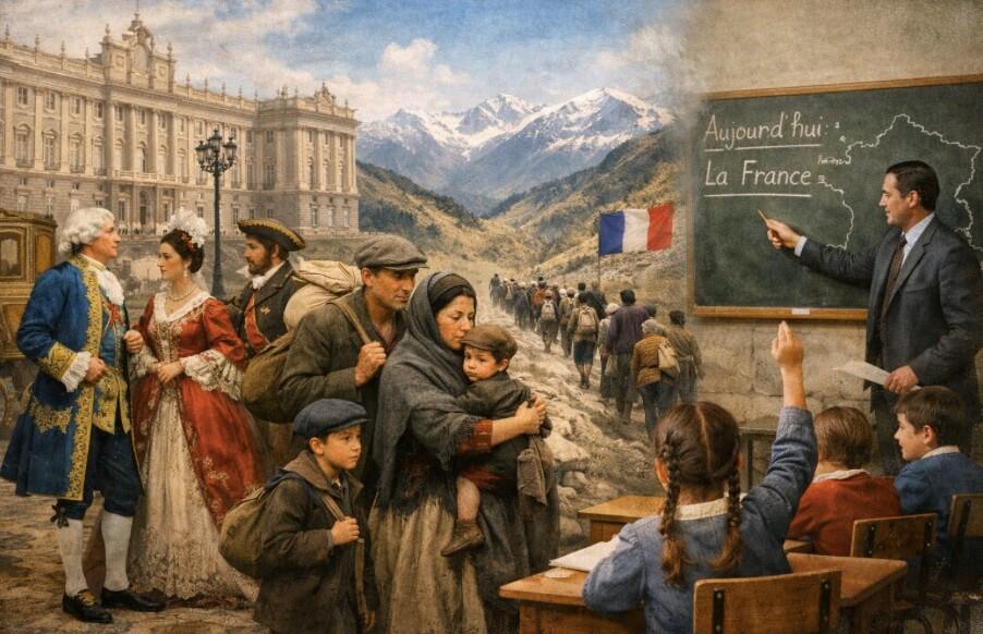 Illustration de la francophonie en Eapgne dans le temps