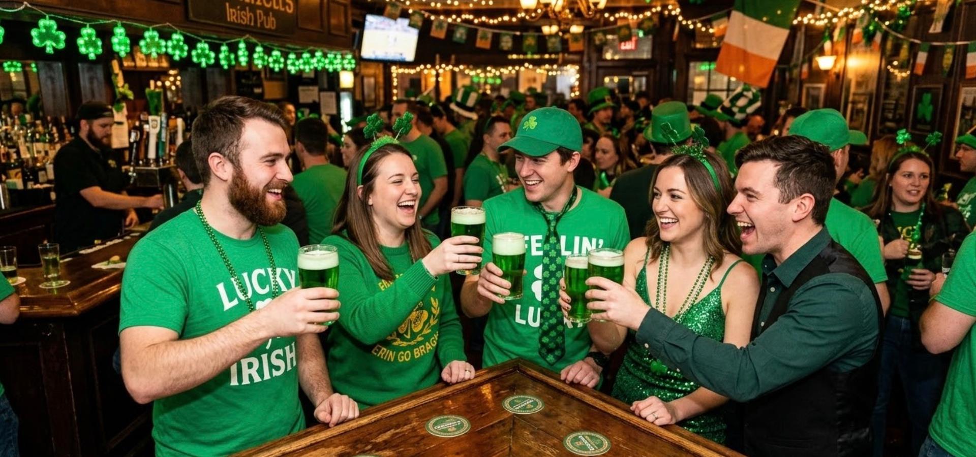 People celebrating St Patrikc Day in a bar