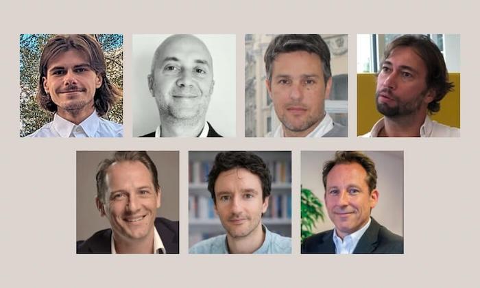 montage photo avec les 7 entrepreneurs francais en espagne : Timothée Saboly Erwan Molina Nicolas Blasyk François Devy Olivier Rieu Gilles Contis Vincent Rosso