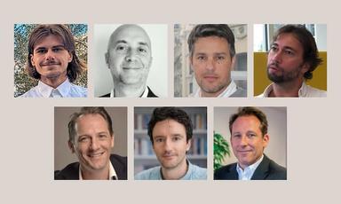 montage photo avec les 7 entrepreneurs francais en espagne : Timothée Saboly Erwan Molina Nicolas Blasyk François Devy Olivier Rieu Gilles Contis Vincent Rosso