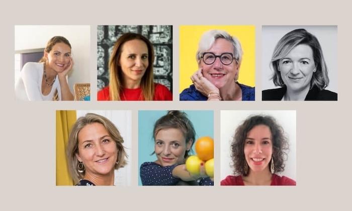 montage photos des sept entrepeneuses françaises en espagne : Nathalie Sanchez, Morgann Mobry, Anna Casal, Pauline Moutardier, Jennifer Maumont, Ségolène Daval-Frérot, Isabelle Auroux.