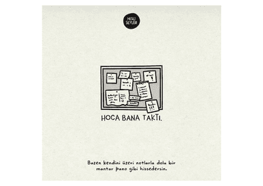 Illustration Hisli Şeyler : panneau couvert de notes symbolisant la pression scolaire en Turquie