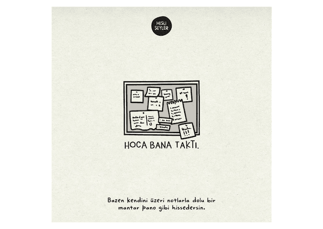 Illustration Hisli Şeyler : panneau couvert de notes symbolisant la pression scolaire en Turquie