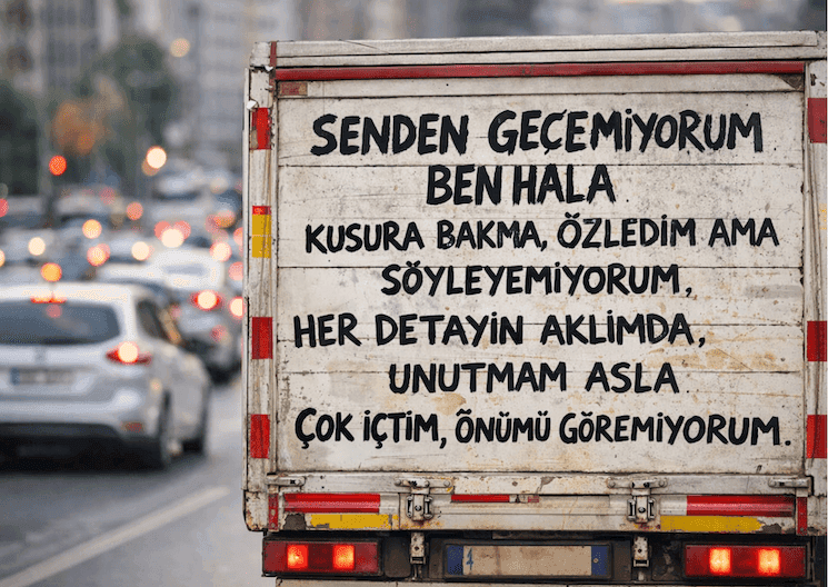 Slogan à l’arrière d’un camion à Izmir illustrant la culture populaire en Turquie