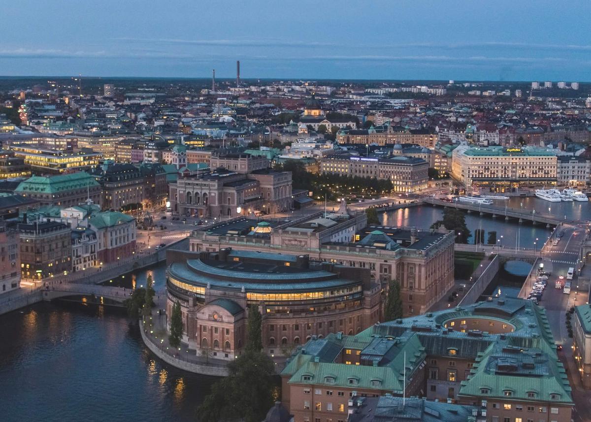 Vue aérienne du Parlement suédois à Stockholm