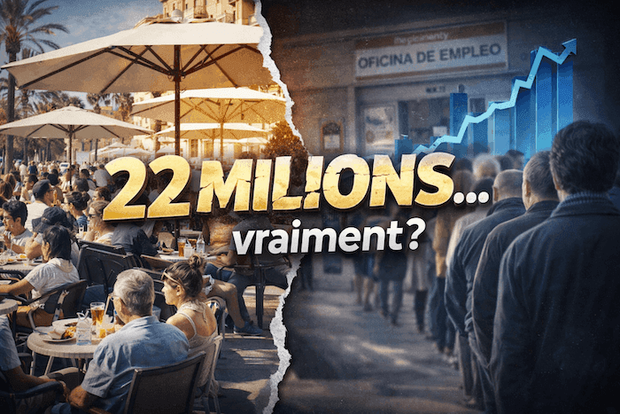 Contraste entre boom de l’emploi et chômage en Espagne, avec terrasse bondée et file d’attente