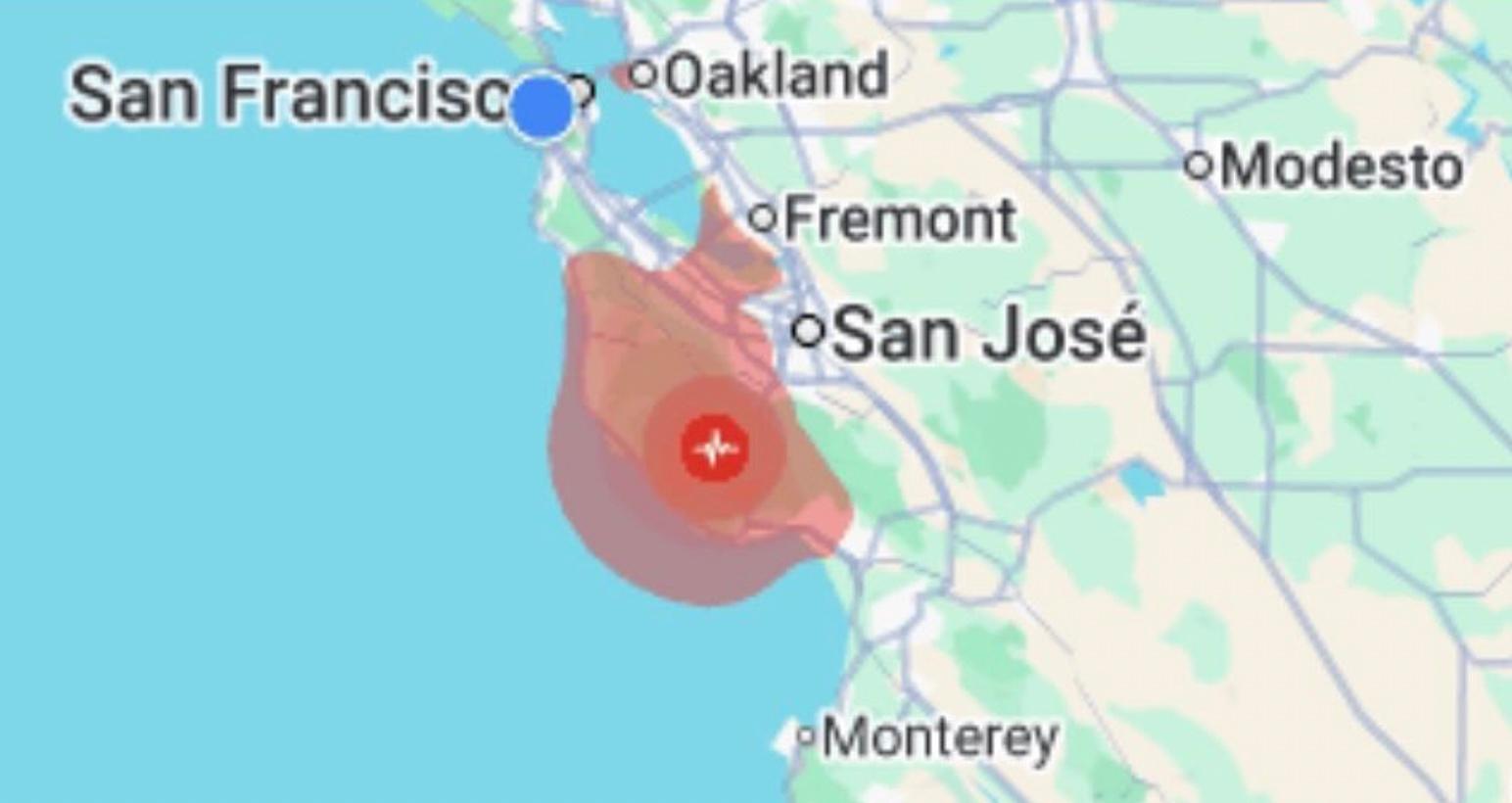 Une carte montrant le seisme dans le région de San Francisco