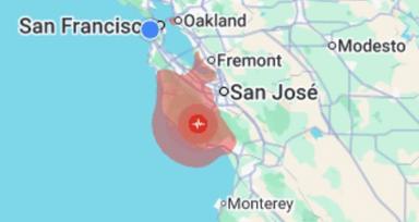 Une carte montrant le seisme dans le région de San Francisco