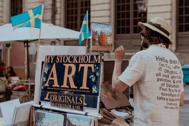 Stand de peinture en plein centre-ville