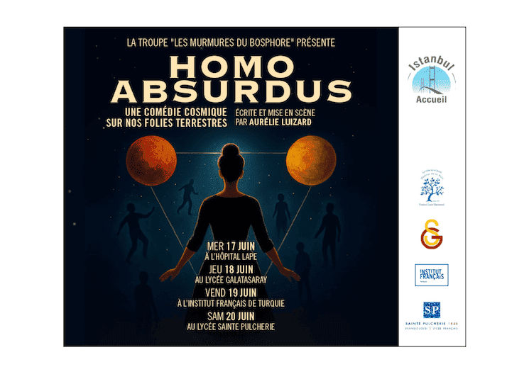 Pièce de théâtre Homo Absurdus à Istanbul – troupe Les Murmures du Bosphore, spectacle en français juin 2026