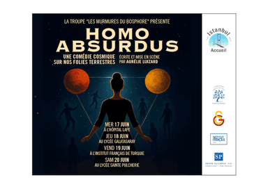 Pièce de théâtre Homo Absurdus à Istanbul – troupe Les Murmures du Bosphore, spectacle en français juin 2026