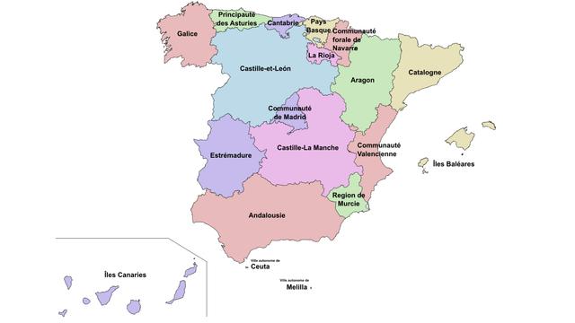 Carte des communautés autonomes en Espagne