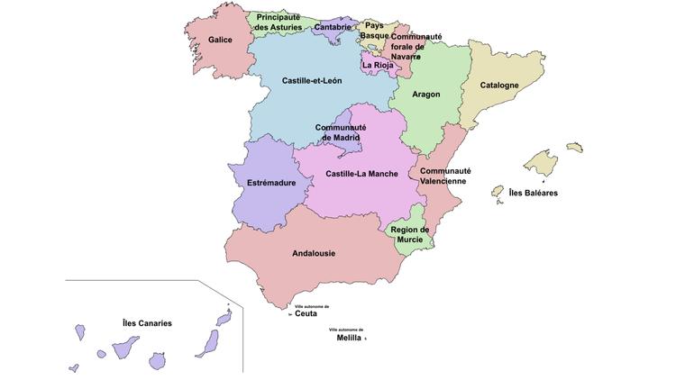 Carte des communautés autonomes en Espagne