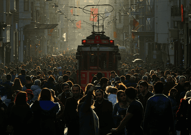 Foule sur l’avenue Istiklal à Istanbul illustrant les interactions sociales et le hemşehrilik en Turquie