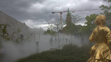 Photo du Skulpturgarten avec du brouillard