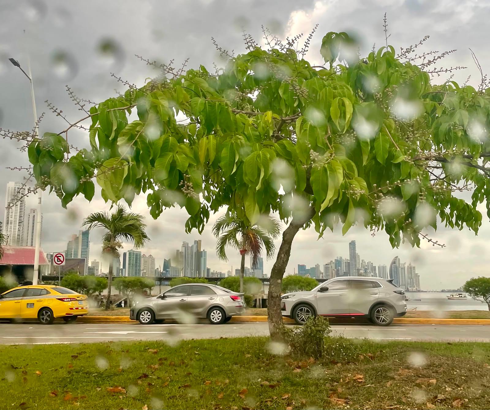 Vue sur Panama City, un jour de pluie.