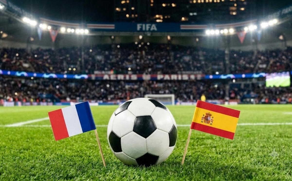Un ballon sur un terrain de foot de la FIFA pour le mondial 2026 pour le match France Espagne