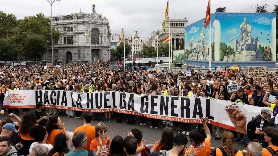 cortège de la greve générale en espagne sur le logement