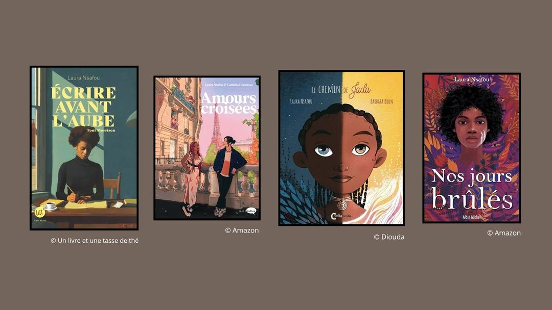 Quatre couvertures des livres de Laura Nsafou