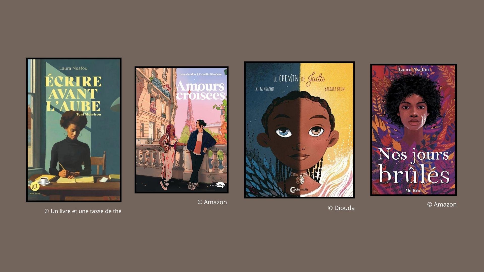 Quatre couvertures des livres de Laura Nsafou