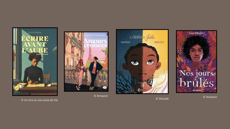 Quatre couvertures des livres de Laura Nsafou