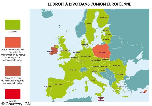 Carte de la légalisation de l'avortement en Europe