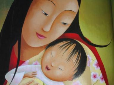 Tableau vec un enfant chinois et une femme