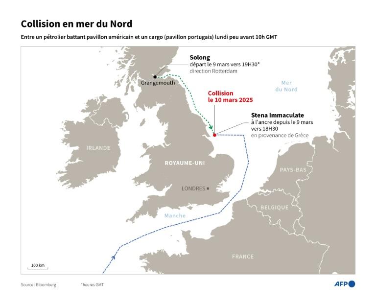 Ce que l'on sait sur la collision entre un pétrolier et un cargo en mer du Nord