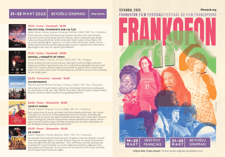 Programme des films projetés au Festival du Film Francophone 2025 à Beyoğlu Sineması, Istanbul.