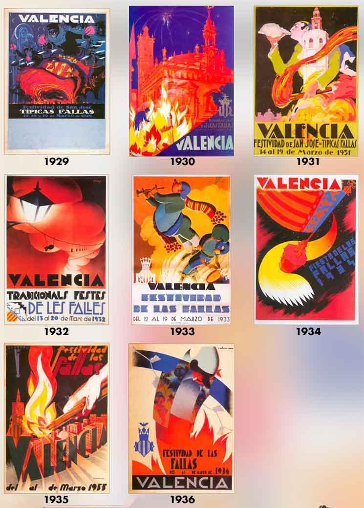 Affiches Fallas Valencia 1929 à 1936