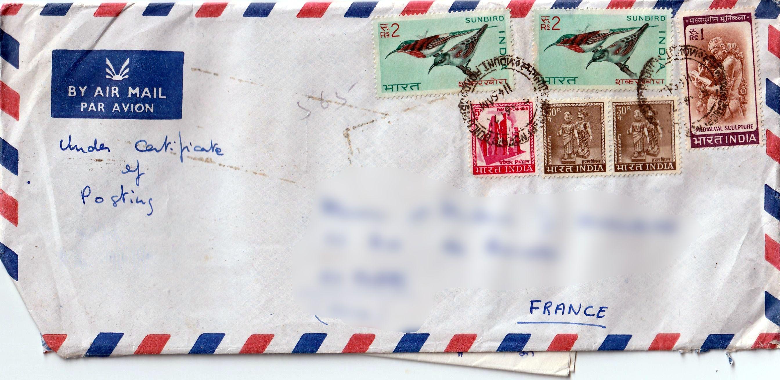 lettre poste chennai madras