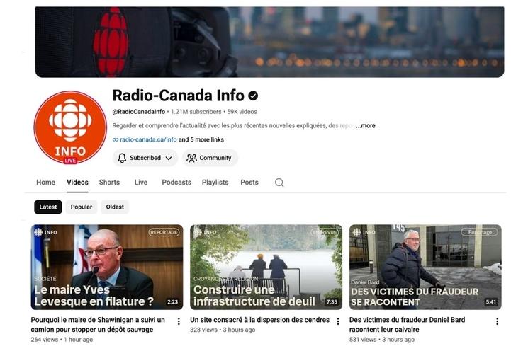 La chaîne YouTube de Radio-Canada Info (en français).