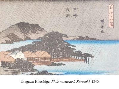 Utagawa Hiroshige, Pluie nocturne à Karasaki 1840