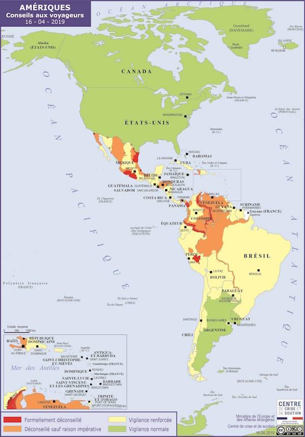 Amérique zones rouges Ministère des affaires étrangères