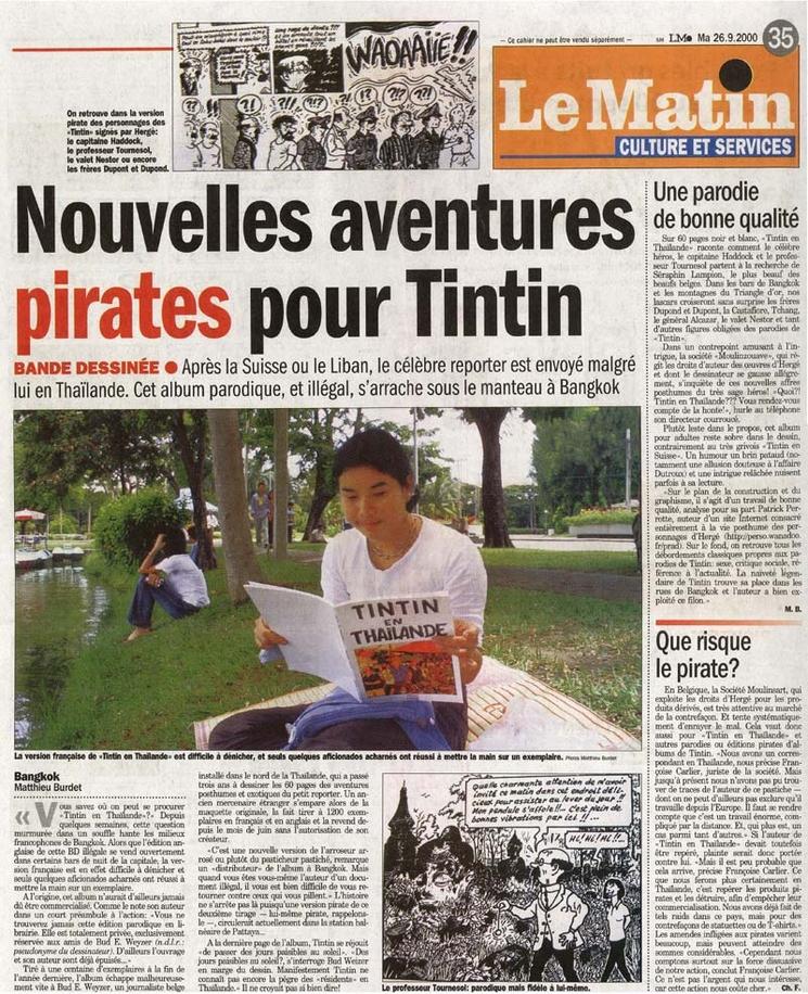 Article sur Tintin en Thaïlande