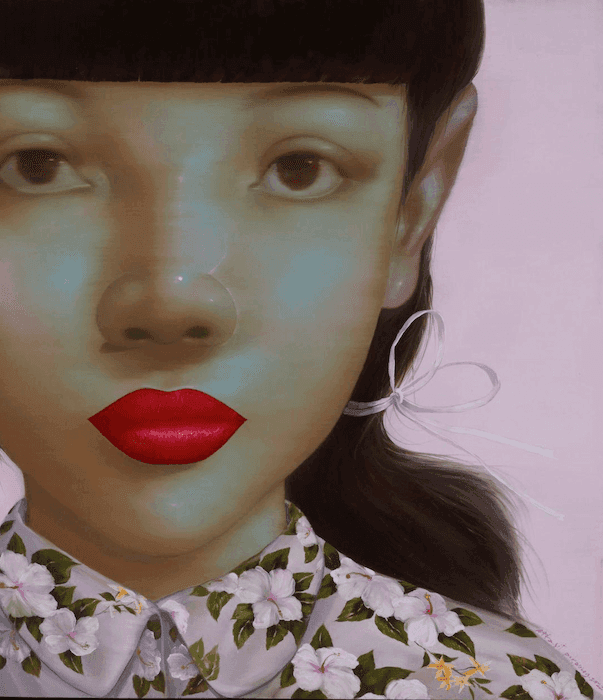 portrait d'une femme asiatique avec les cheveux noirs réalisé par l'artiste Attasit Pokpong