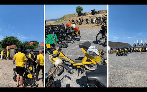sur l'ile de Bornholm course de solex jaunes