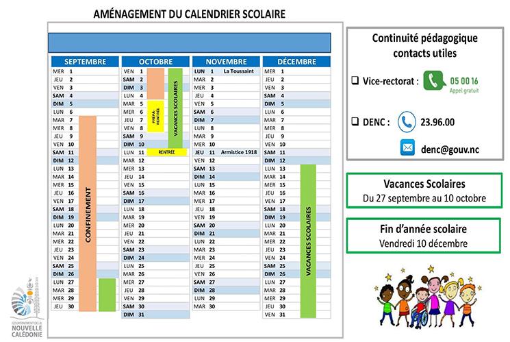 calendrier scolaire fin d'année 2021 en Nouvelle-Calédonie