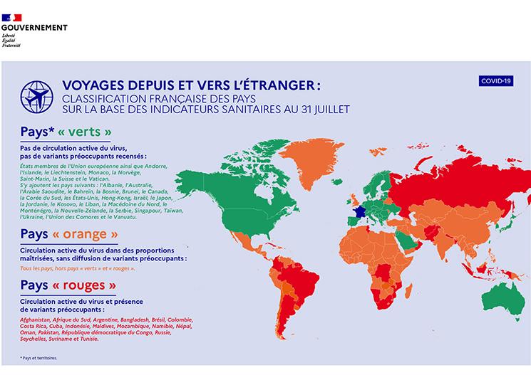 la carte de classification des pays en fonction du Covid-19