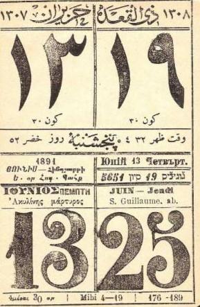 Calendrier Rumi multilingue de 1891