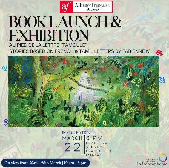 Affiche de l'exposition Tamil Lettres à l'Alliance Française Madras.