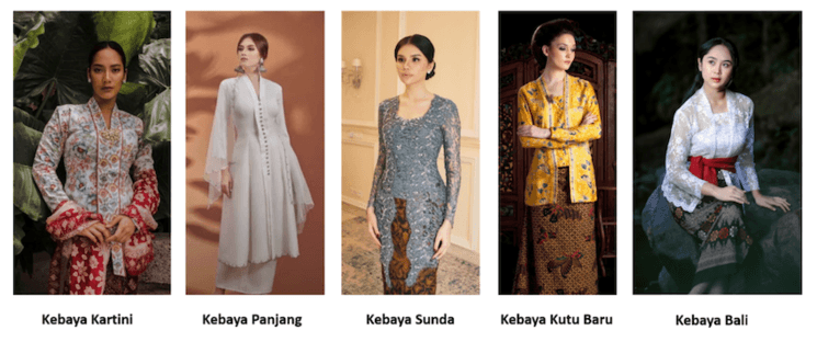 Cinq modèles de kebayas (©catalogue Faire Belle)