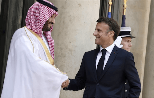 Prince héritier d’Arabie Saoudite Mohammed bin Salman bin Abdulaziz Al-Saoud et Emmanuel Macron en juin 2023
