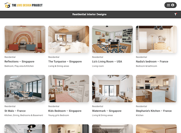 capture écran 24 mars 2025 des projets sur la plateforme The Live Design Project