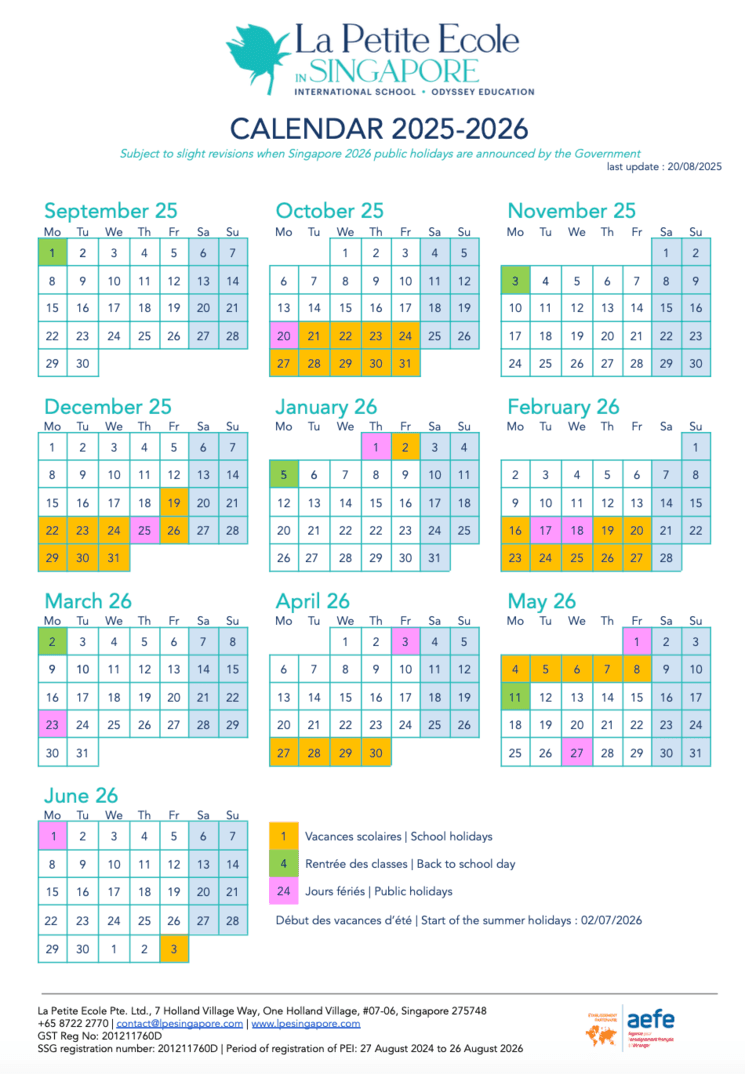 calendrier la petite école